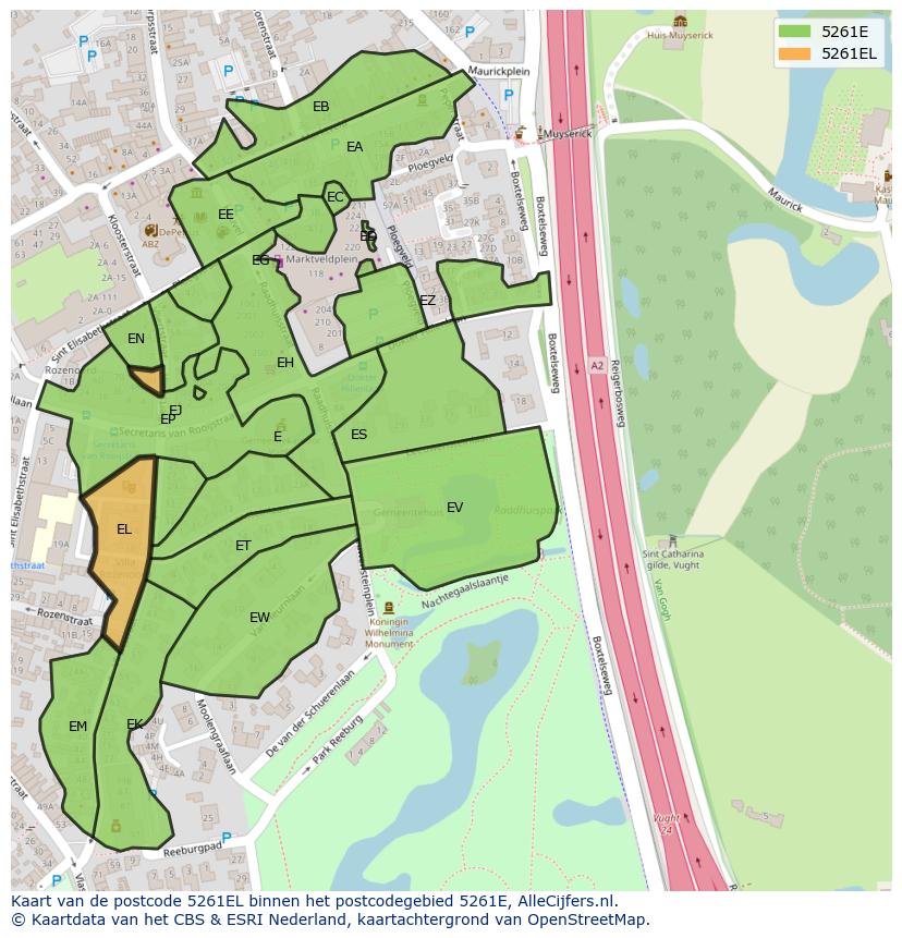 Afbeelding van het postcodegebied 5261 EL op de kaart.
