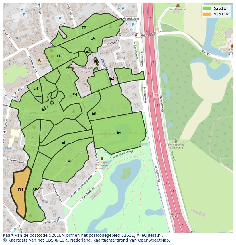 Afbeelding van het postcodegebied 5261 EM op de kaart.