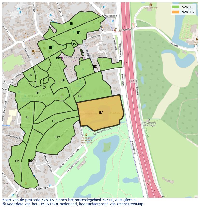 Afbeelding van het postcodegebied 5261 EV op de kaart.