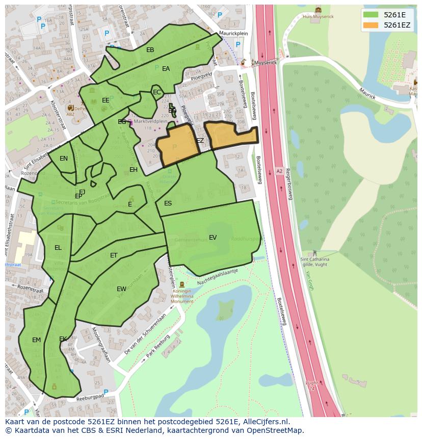 Afbeelding van het postcodegebied 5261 EZ op de kaart.