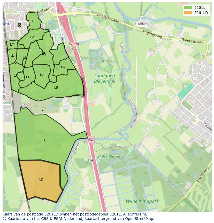 Afbeelding van het postcodegebied 5261 LD op de kaart.