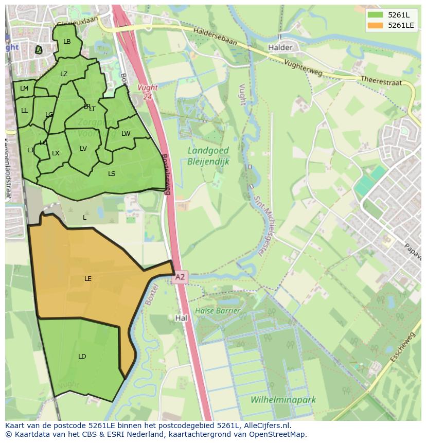 Afbeelding van het postcodegebied 5261 LE op de kaart.