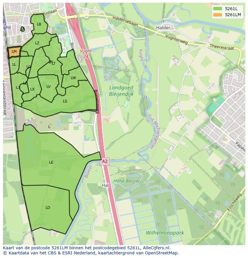 Afbeelding van het postcodegebied 5261 LM op de kaart.