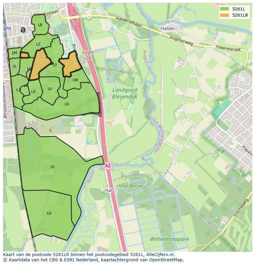 Afbeelding van het postcodegebied 5261 LR op de kaart.