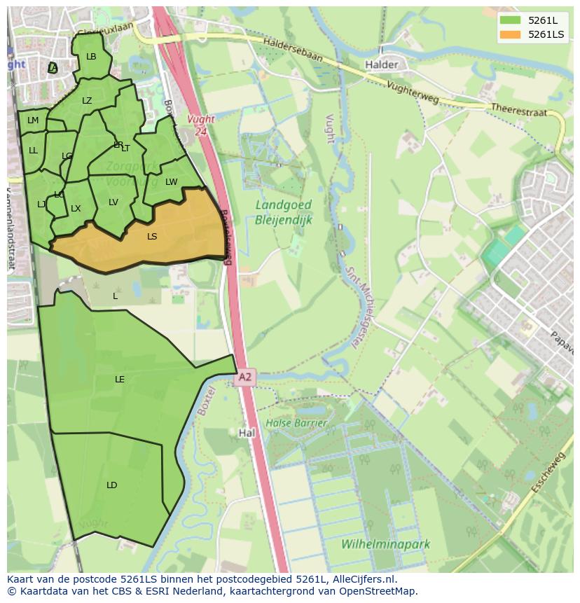Afbeelding van het postcodegebied 5261 LS op de kaart.