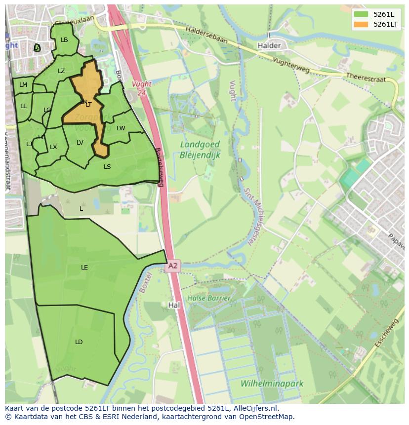 Afbeelding van het postcodegebied 5261 LT op de kaart.