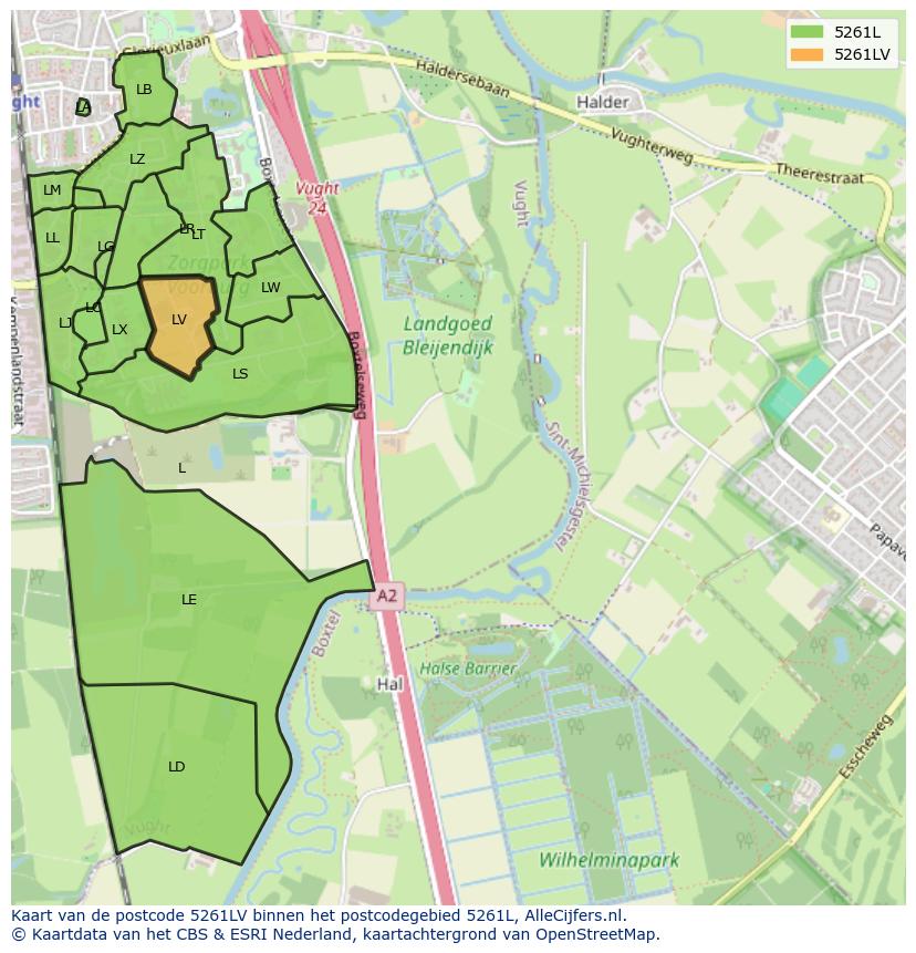 Afbeelding van het postcodegebied 5261 LV op de kaart.