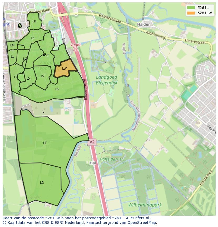 Afbeelding van het postcodegebied 5261 LW op de kaart.