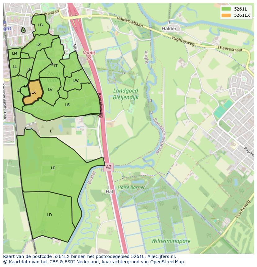 Afbeelding van het postcodegebied 5261 LX op de kaart.