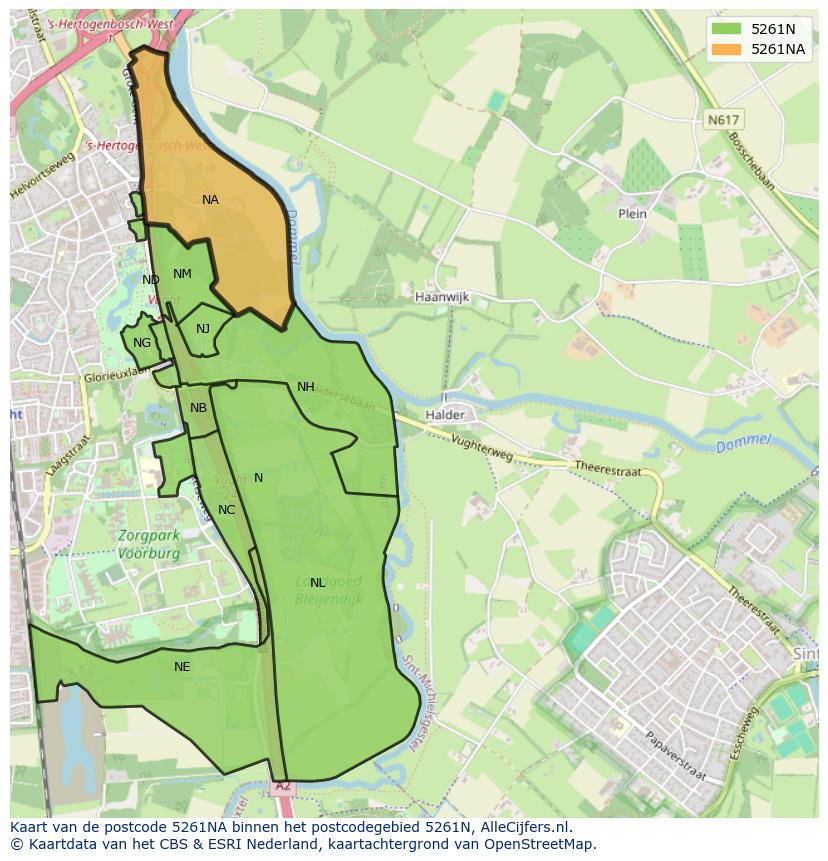 Afbeelding van het postcodegebied 5261 NA op de kaart.