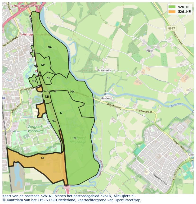 Afbeelding van het postcodegebied 5261 NE op de kaart.