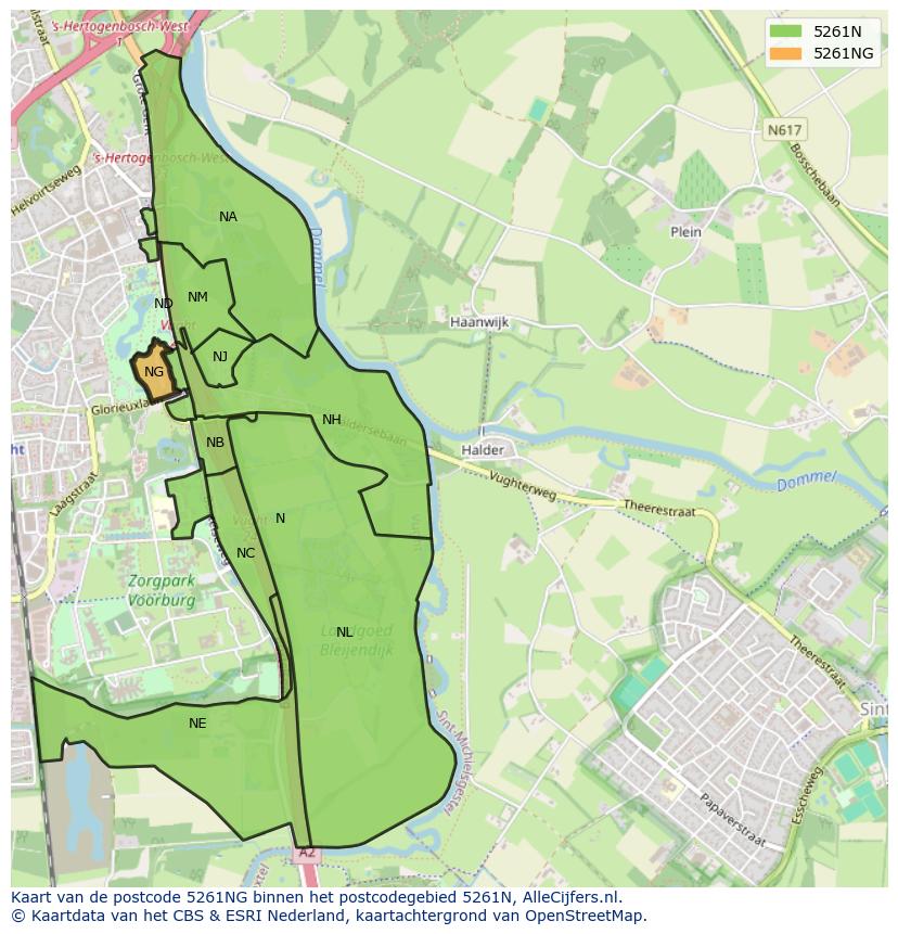 Afbeelding van het postcodegebied 5261 NG op de kaart.
