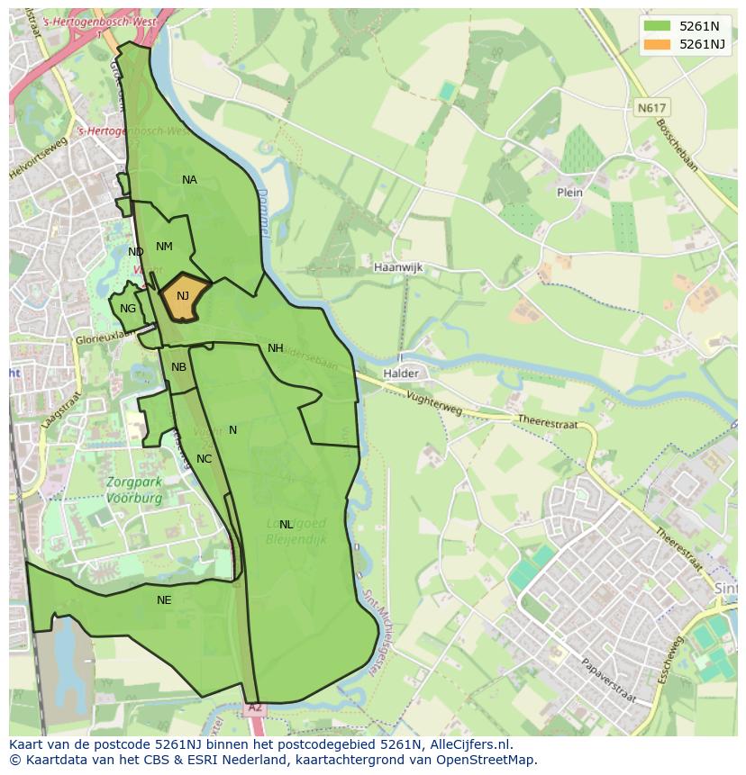 Afbeelding van het postcodegebied 5261 NJ op de kaart.