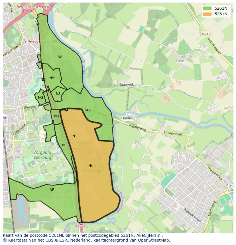 Afbeelding van het postcodegebied 5261 NL op de kaart.