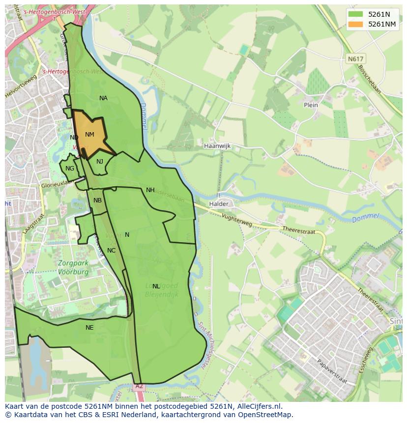 Afbeelding van het postcodegebied 5261 NM op de kaart.