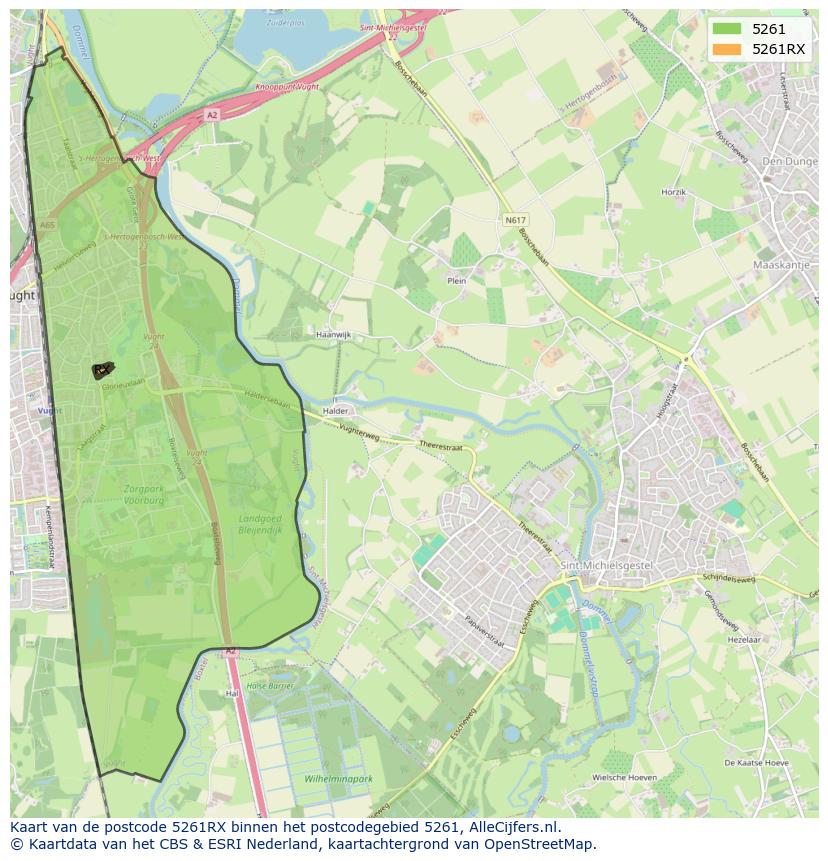 Afbeelding van het postcodegebied 5261 RX op de kaart.