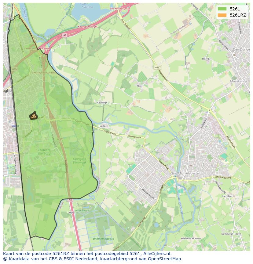 Afbeelding van het postcodegebied 5261 RZ op de kaart.