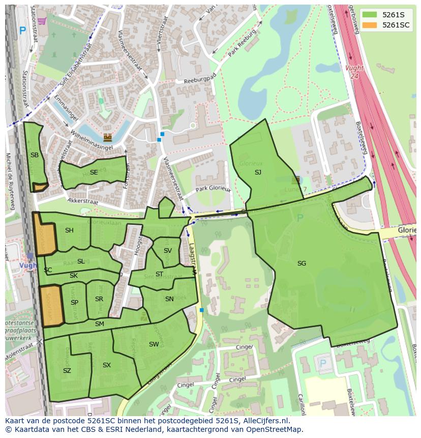 Afbeelding van het postcodegebied 5261 SC op de kaart.