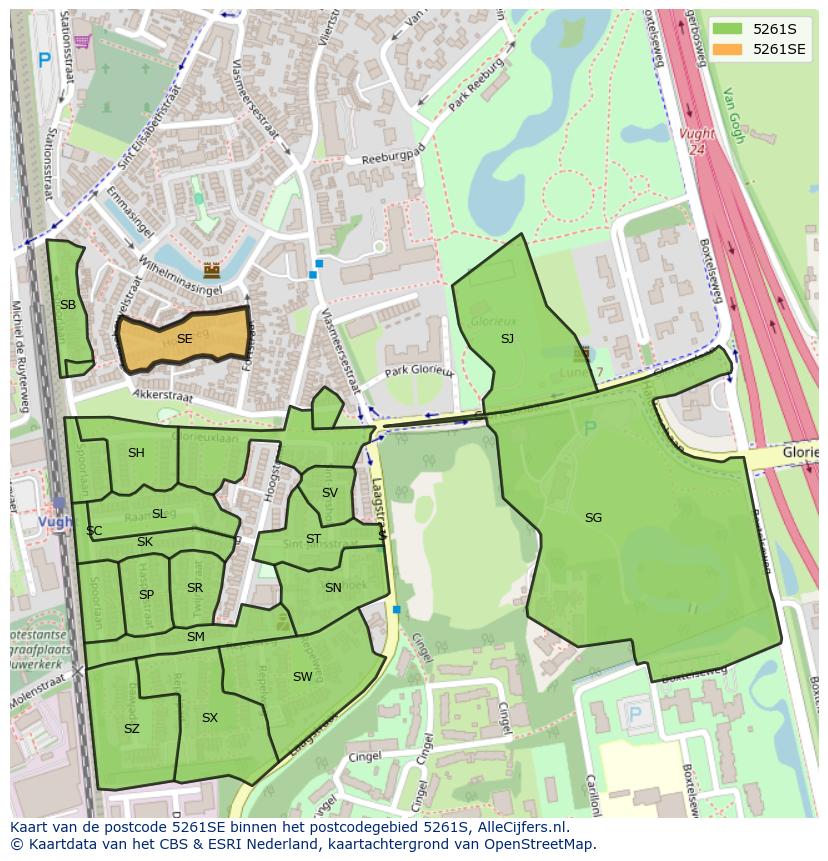 Afbeelding van het postcodegebied 5261 SE op de kaart.