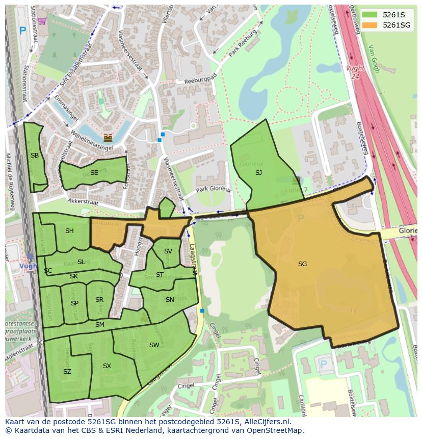 Afbeelding van het postcodegebied 5261 SG op de kaart.