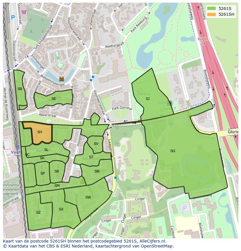 Afbeelding van het postcodegebied 5261 SH op de kaart.