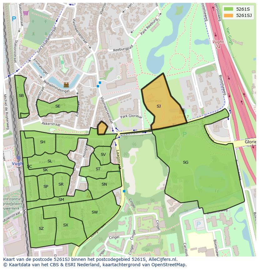 Afbeelding van het postcodegebied 5261 SJ op de kaart.