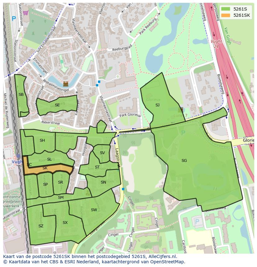 Afbeelding van het postcodegebied 5261 SK op de kaart.