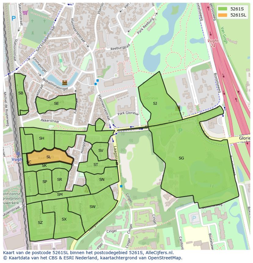 Afbeelding van het postcodegebied 5261 SL op de kaart.