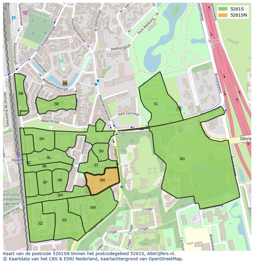 Afbeelding van het postcodegebied 5261 SN op de kaart.