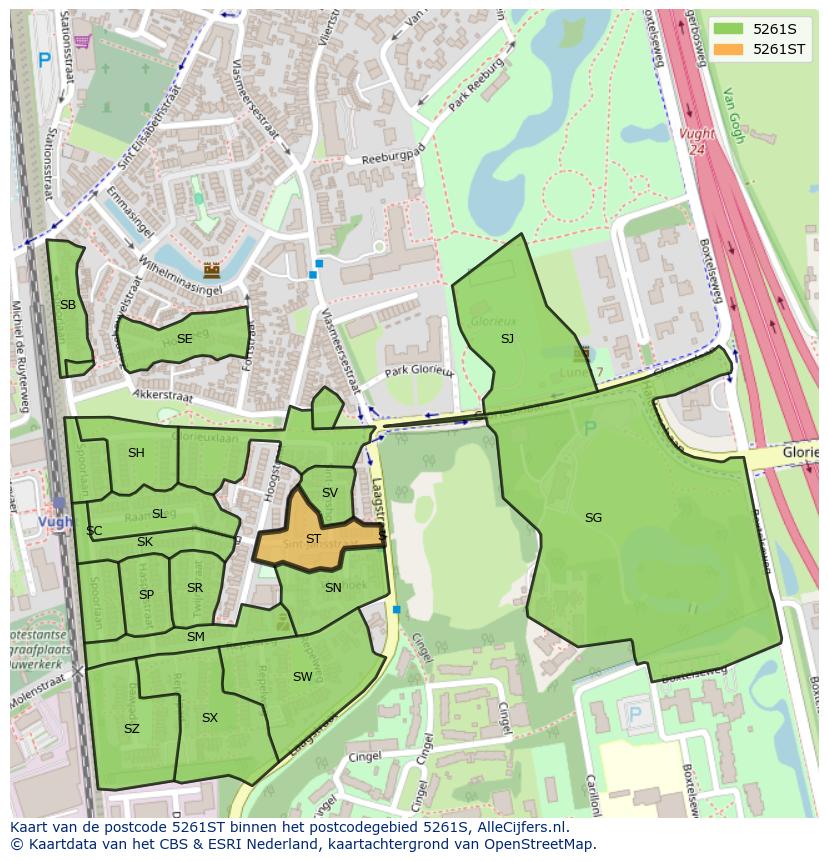 Afbeelding van het postcodegebied 5261 ST op de kaart.