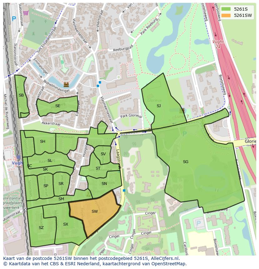 Afbeelding van het postcodegebied 5261 SW op de kaart.