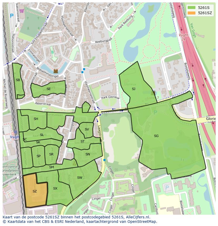 Afbeelding van het postcodegebied 5261 SZ op de kaart.