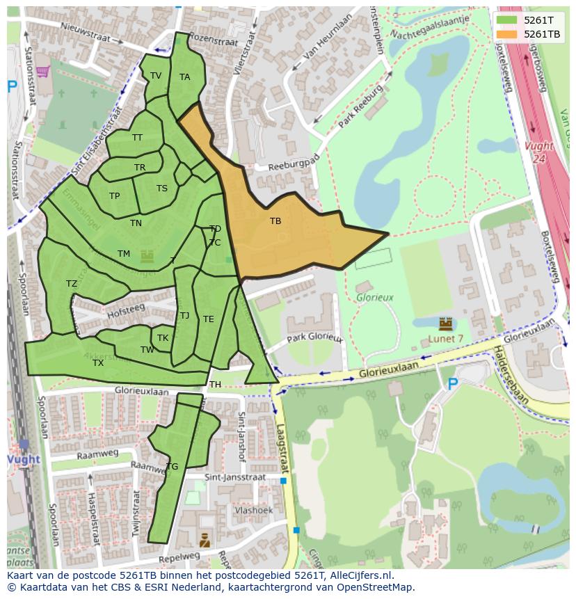 Afbeelding van het postcodegebied 5261 TB op de kaart.