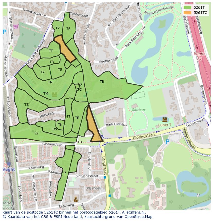 Afbeelding van het postcodegebied 5261 TC op de kaart.