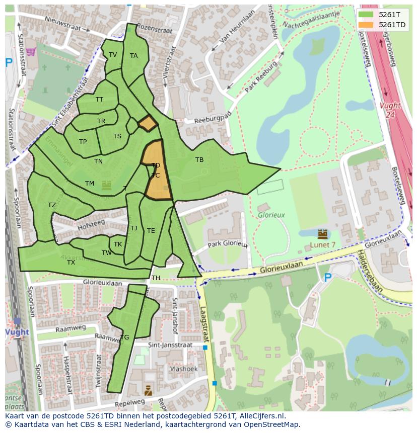 Afbeelding van het postcodegebied 5261 TD op de kaart.