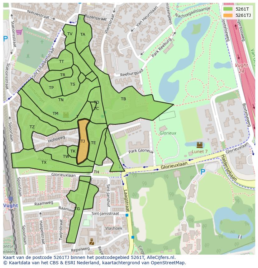 Afbeelding van het postcodegebied 5261 TJ op de kaart.