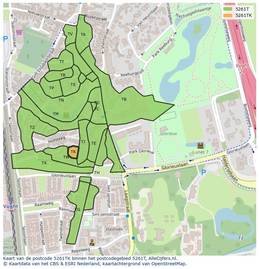 Afbeelding van het postcodegebied 5261 TK op de kaart.