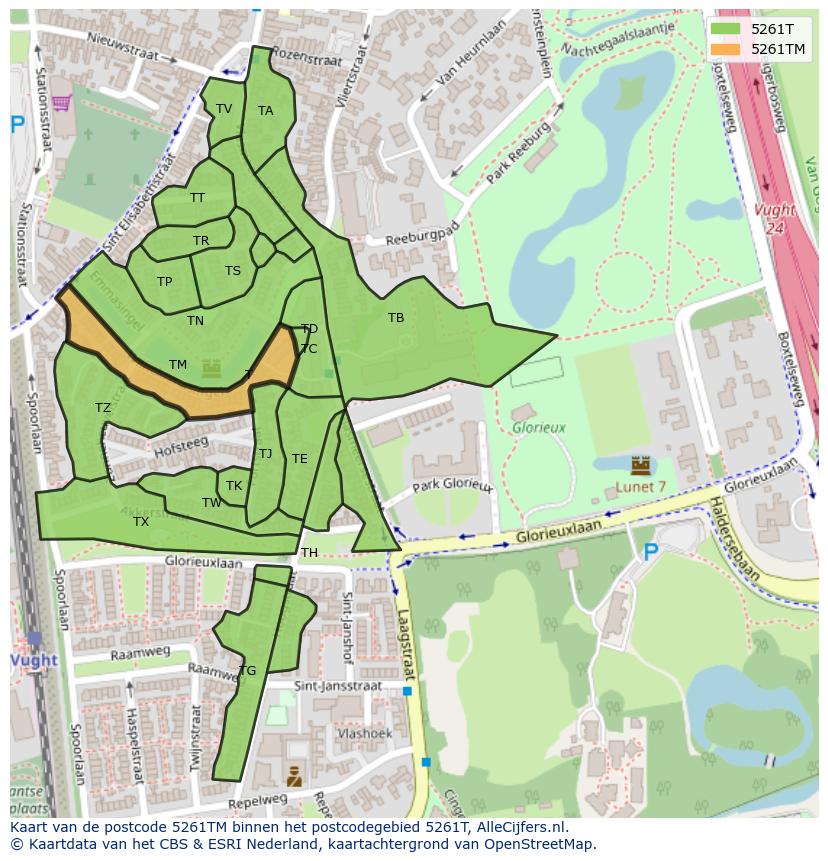 Afbeelding van het postcodegebied 5261 TM op de kaart.