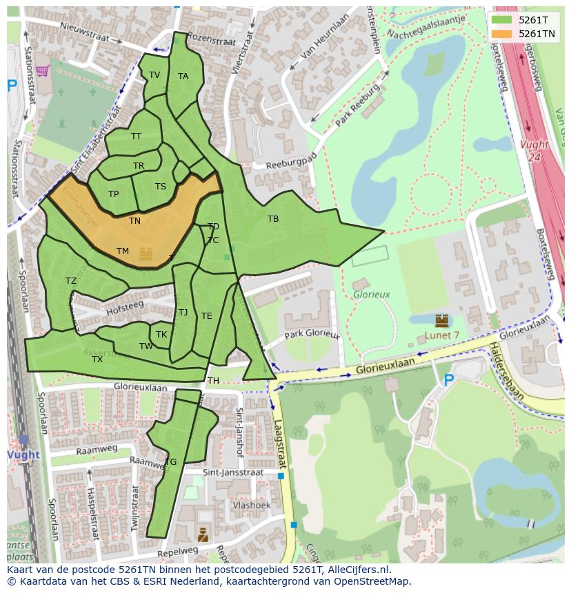 Afbeelding van het postcodegebied 5261 TN op de kaart.