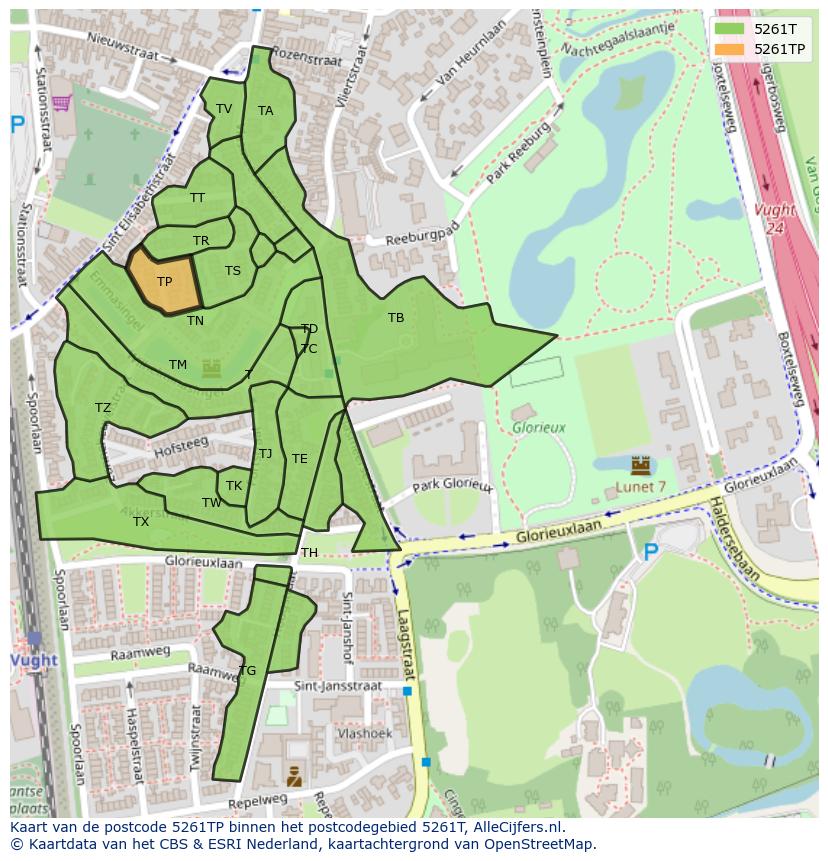 Afbeelding van het postcodegebied 5261 TP op de kaart.