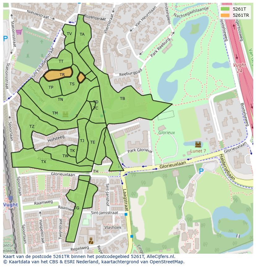 Afbeelding van het postcodegebied 5261 TR op de kaart.