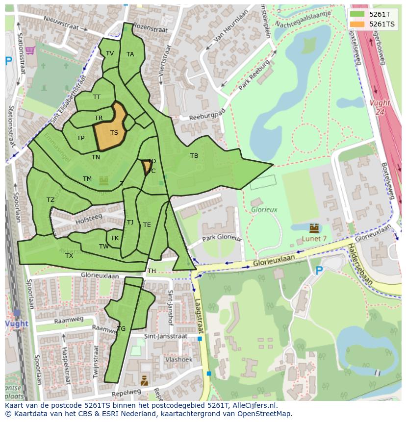Afbeelding van het postcodegebied 5261 TS op de kaart.
