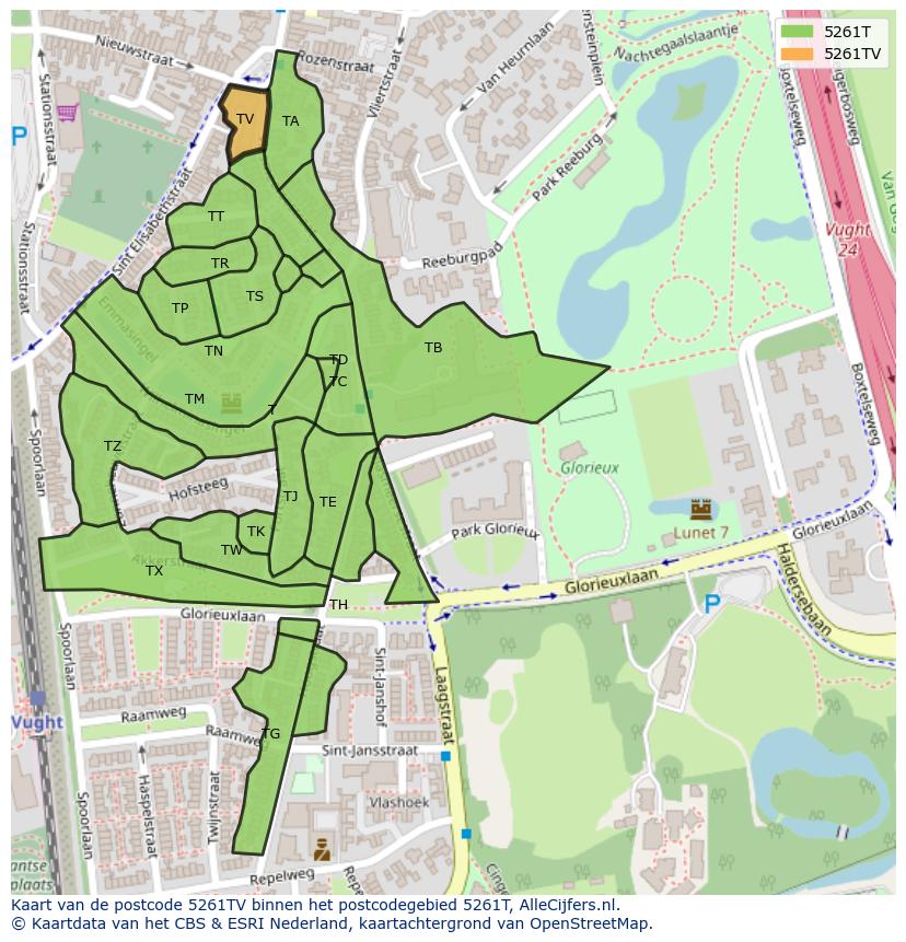 Afbeelding van het postcodegebied 5261 TV op de kaart.
