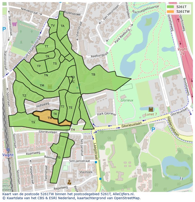 Afbeelding van het postcodegebied 5261 TW op de kaart.