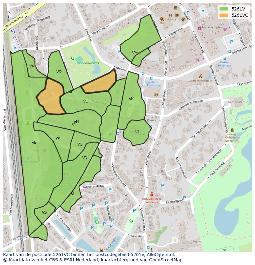 Afbeelding van het postcodegebied 5261 VC op de kaart.