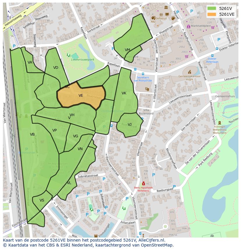 Afbeelding van het postcodegebied 5261 VE op de kaart.