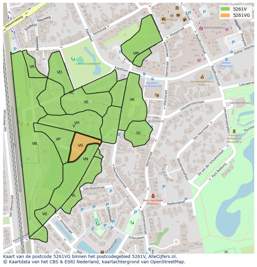 Afbeelding van het postcodegebied 5261 VG op de kaart.