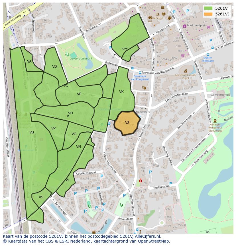 Afbeelding van het postcodegebied 5261 VJ op de kaart.