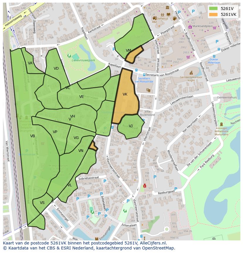 Afbeelding van het postcodegebied 5261 VK op de kaart.