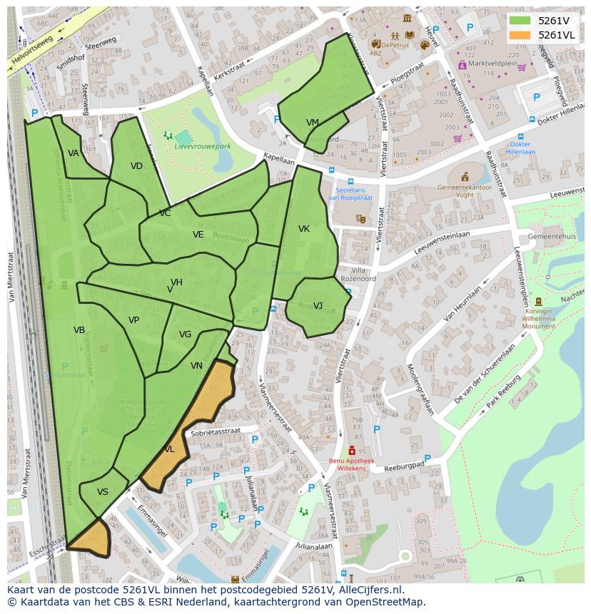 Afbeelding van het postcodegebied 5261 VL op de kaart.